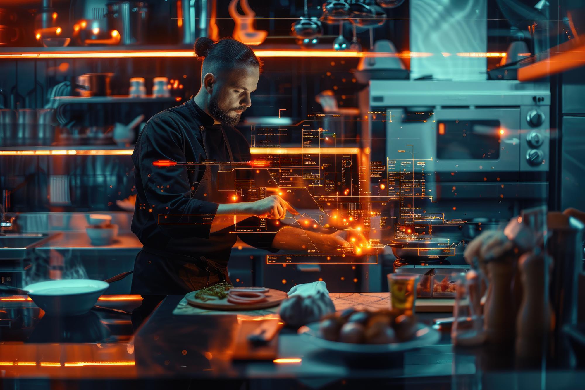Chef using futuristic kitchen tools